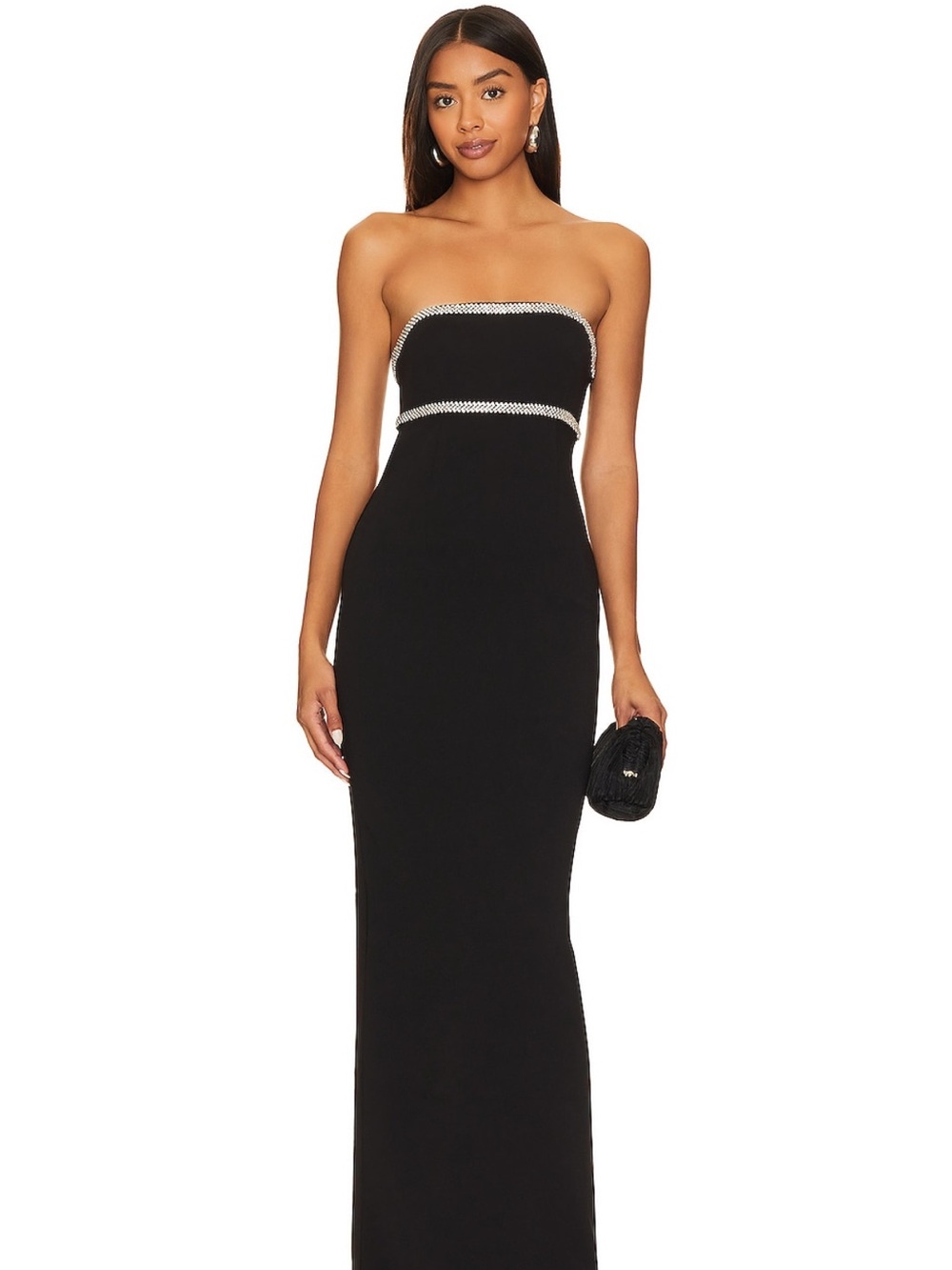 REVOLVE Lovers and friends Black Evening Gown with Rhinestone Trim